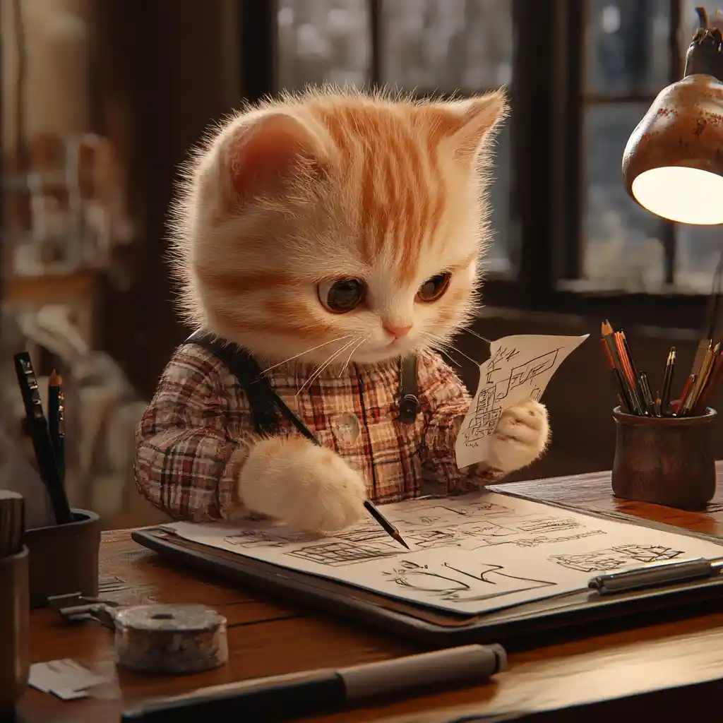Dolce gattino graphic designer in uno studio creativo