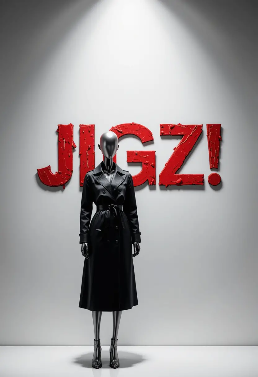 Affiche de mode edgy avec texte jigz en gras et mannequin