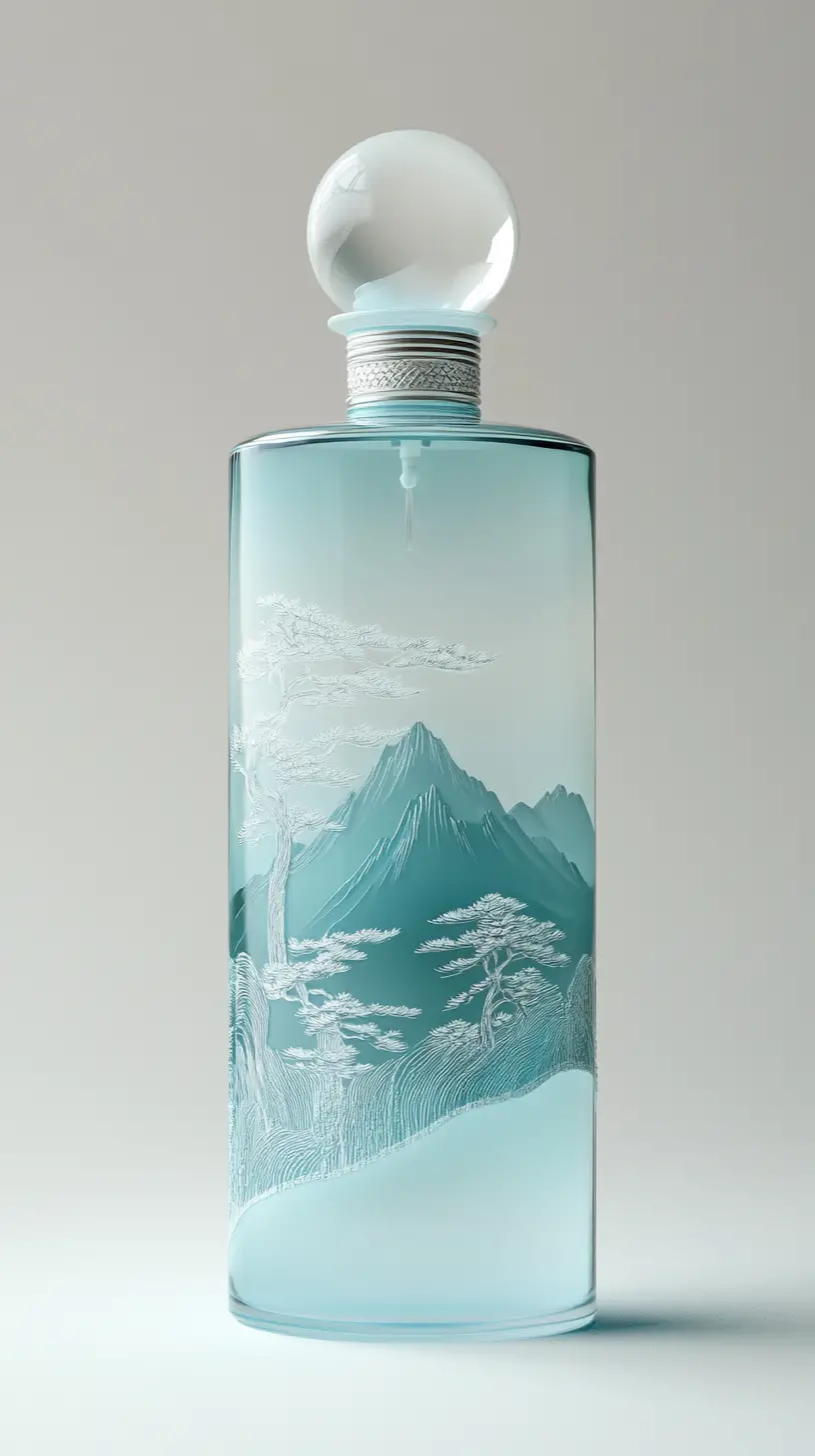Elegante flacone di profumo azzurro cielo con design artistico in vetro
