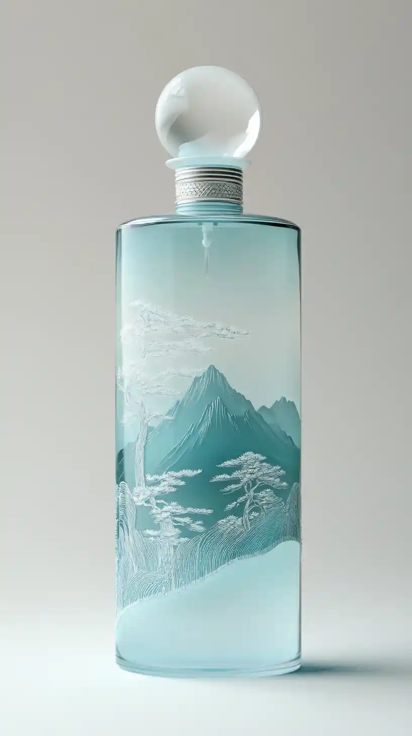 Elegant sky blue perfume bottle with artistic glass design
