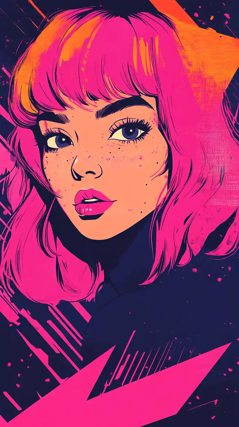 Ritratto di ragazza sicura di sé in stile pop art dai colori caramella