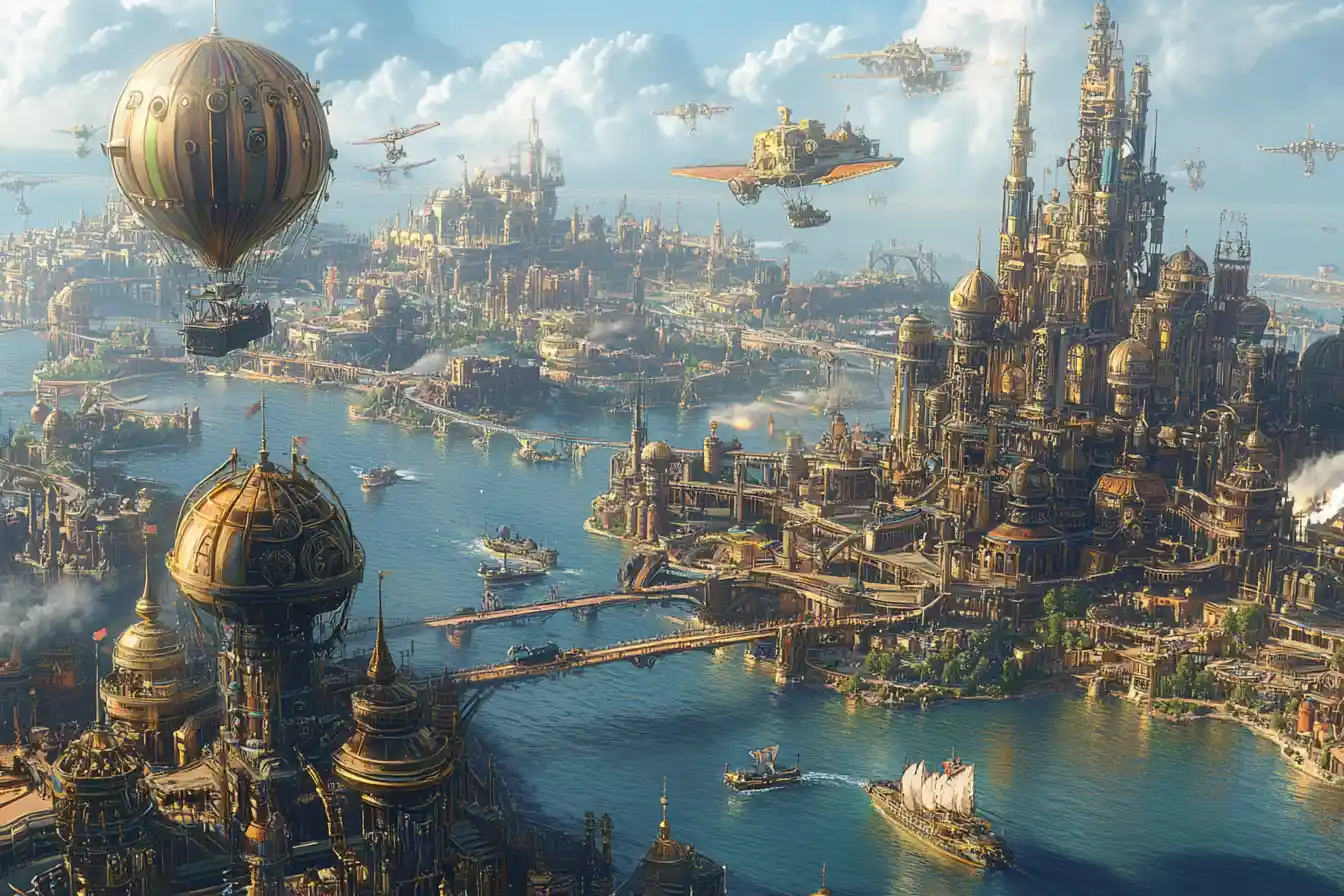 Isole steampunk e aeronavi in un mondo fantasy illuminato dal sole