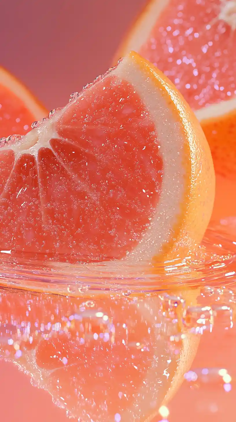 Primo piano di pompelmo rosa a fette in acqua cristallina