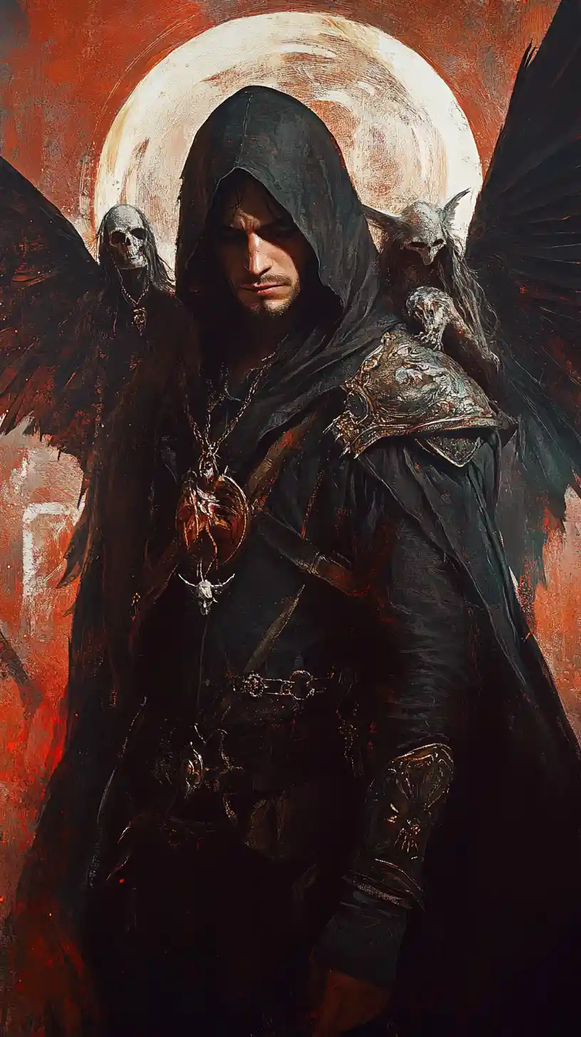Assassin Confronted By Angel And Mephistopheles On Shoulder