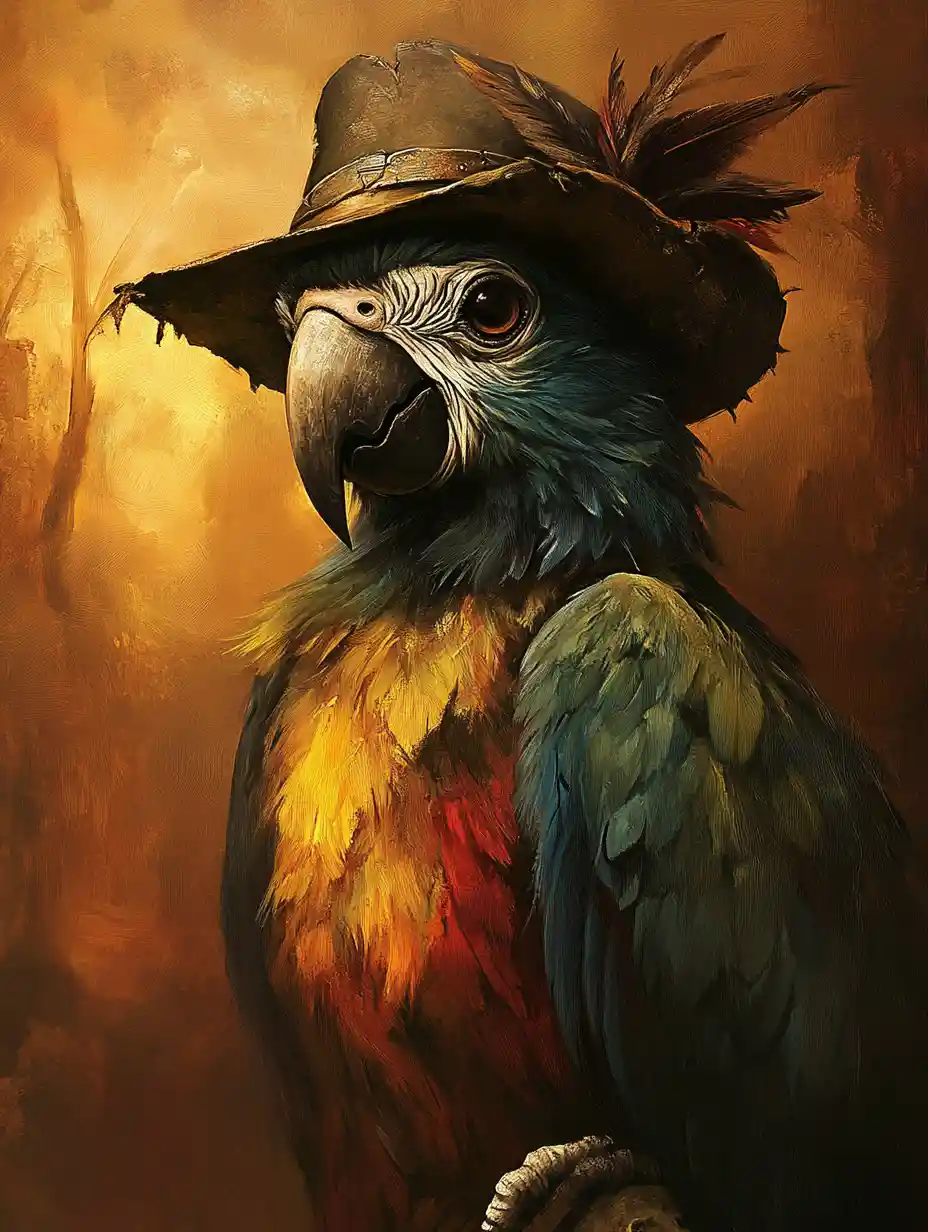 Pappagallo Antropomorfo Cupo in un Dipinto a Olio di Dark Fantasy