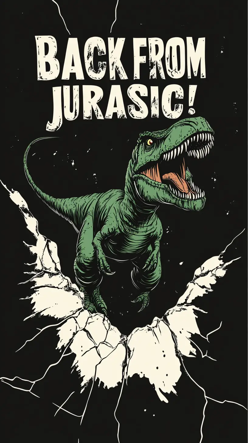 T-Rex de dessin animé défonçant du papier noir fissuré