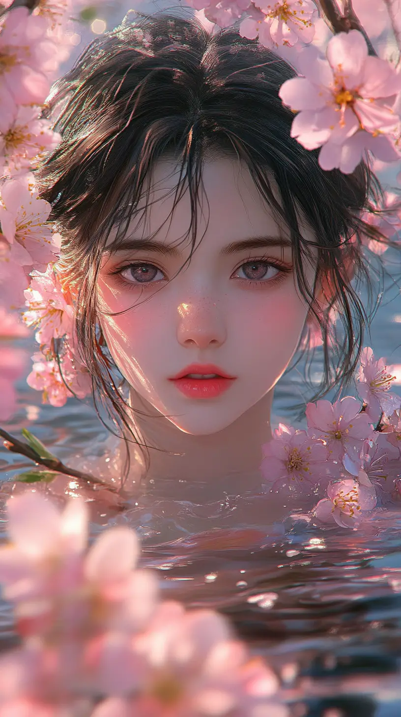 春日河畔與閃耀桃花相伴的少女