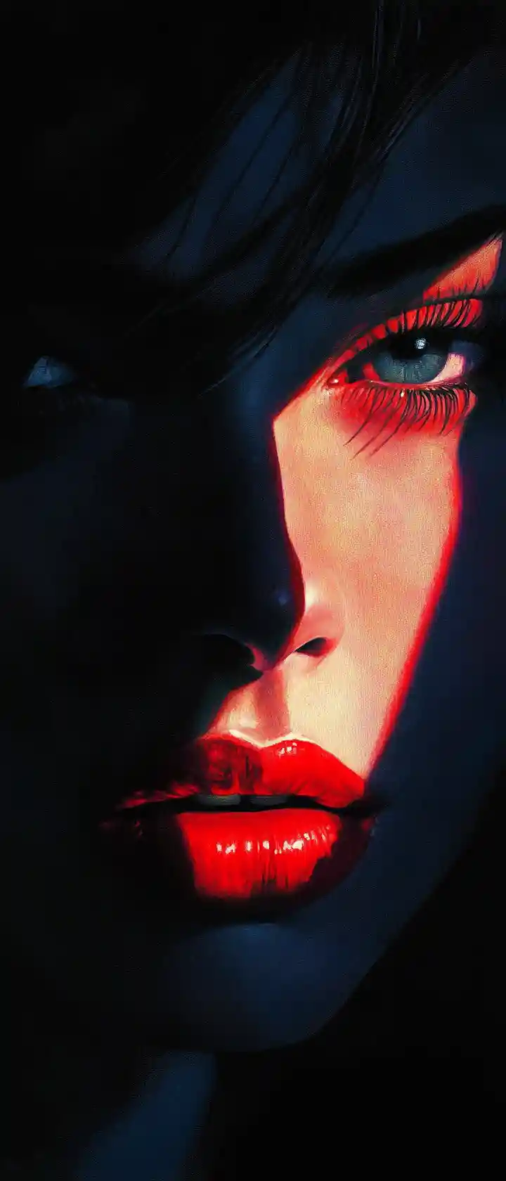 Mysterious femme fatale portrait in high contrast shadows
