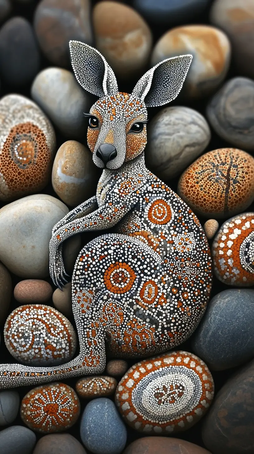 Känguru-Silhouette aus bemalter Kieselstein-Mosaikkunst