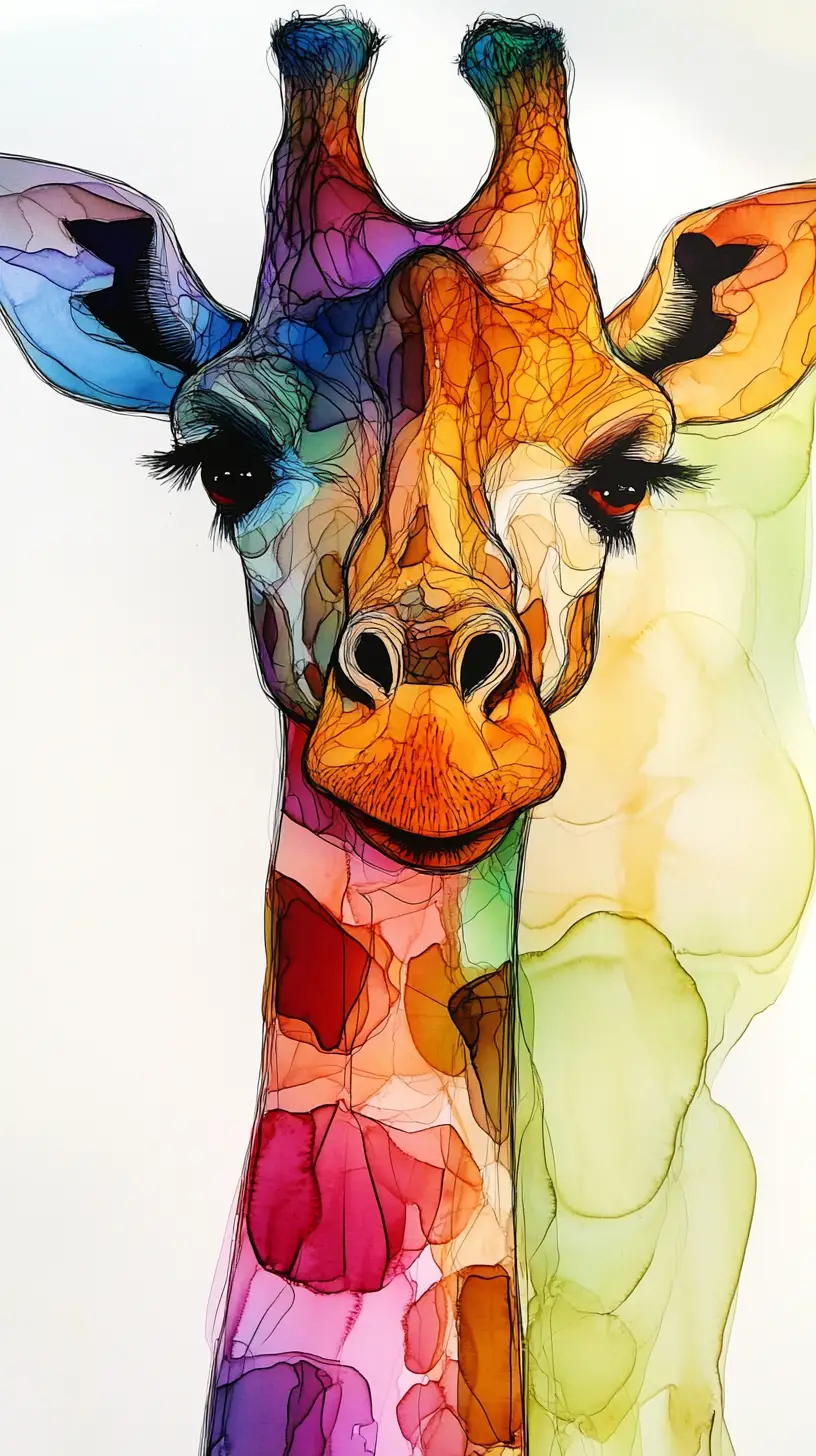 Giraffa astratta a inchiostro in un misterioso safari africano
