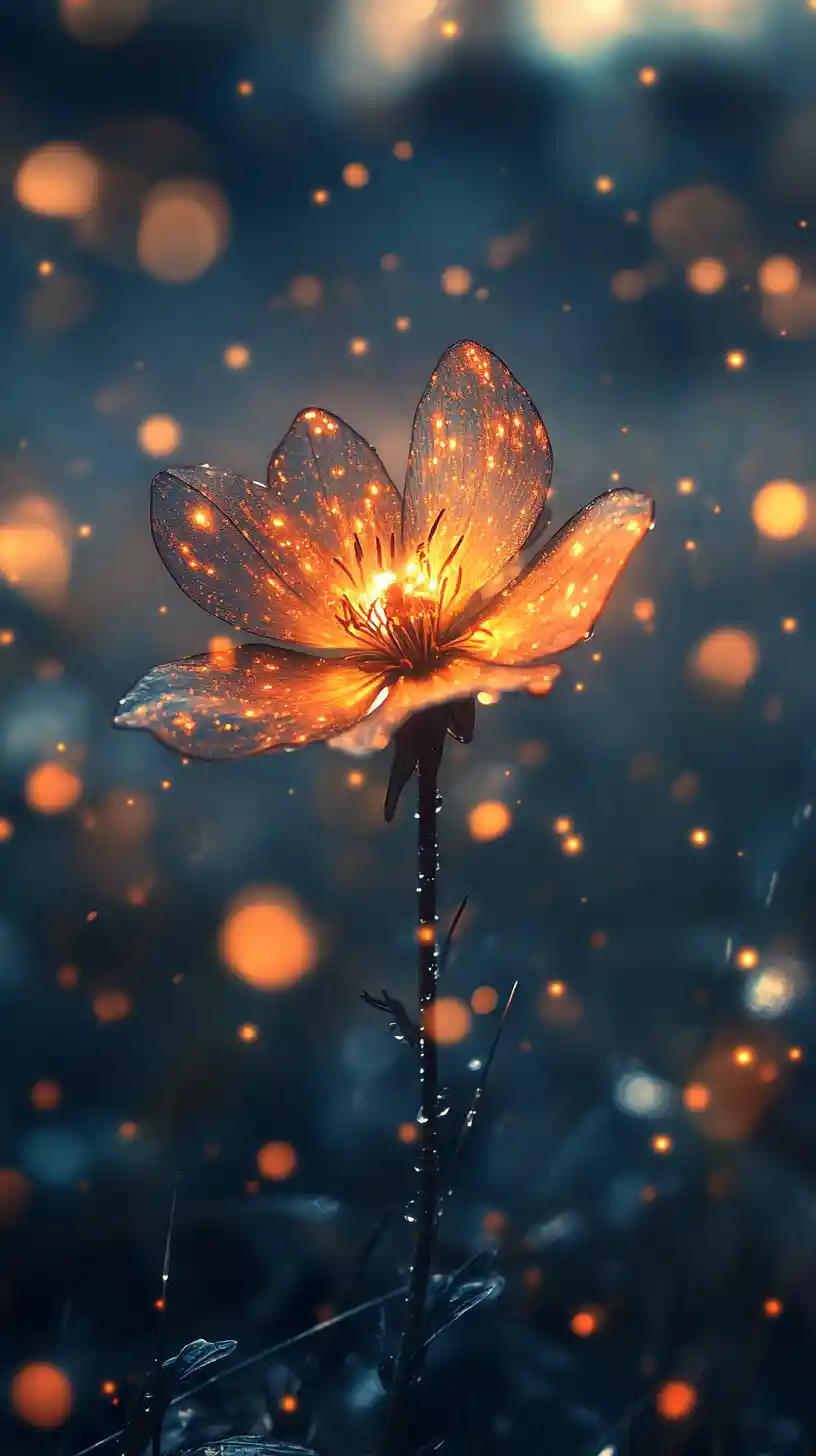 Fleur mystique lumineuse dans un paysage de fantaisie onirique