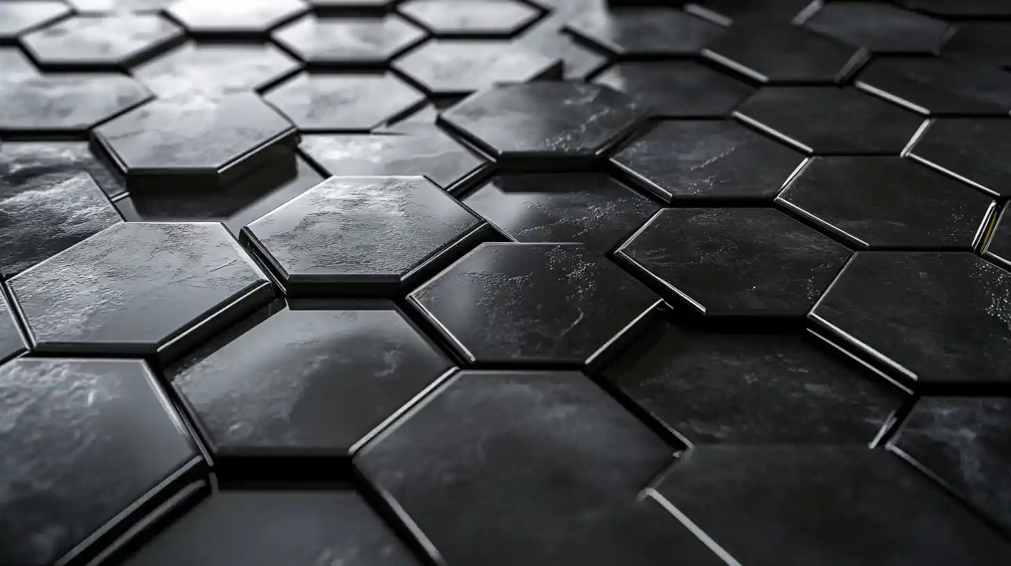 Mosaïque de carreaux hexagonaux 3D réfléchissants dans des tons sombres