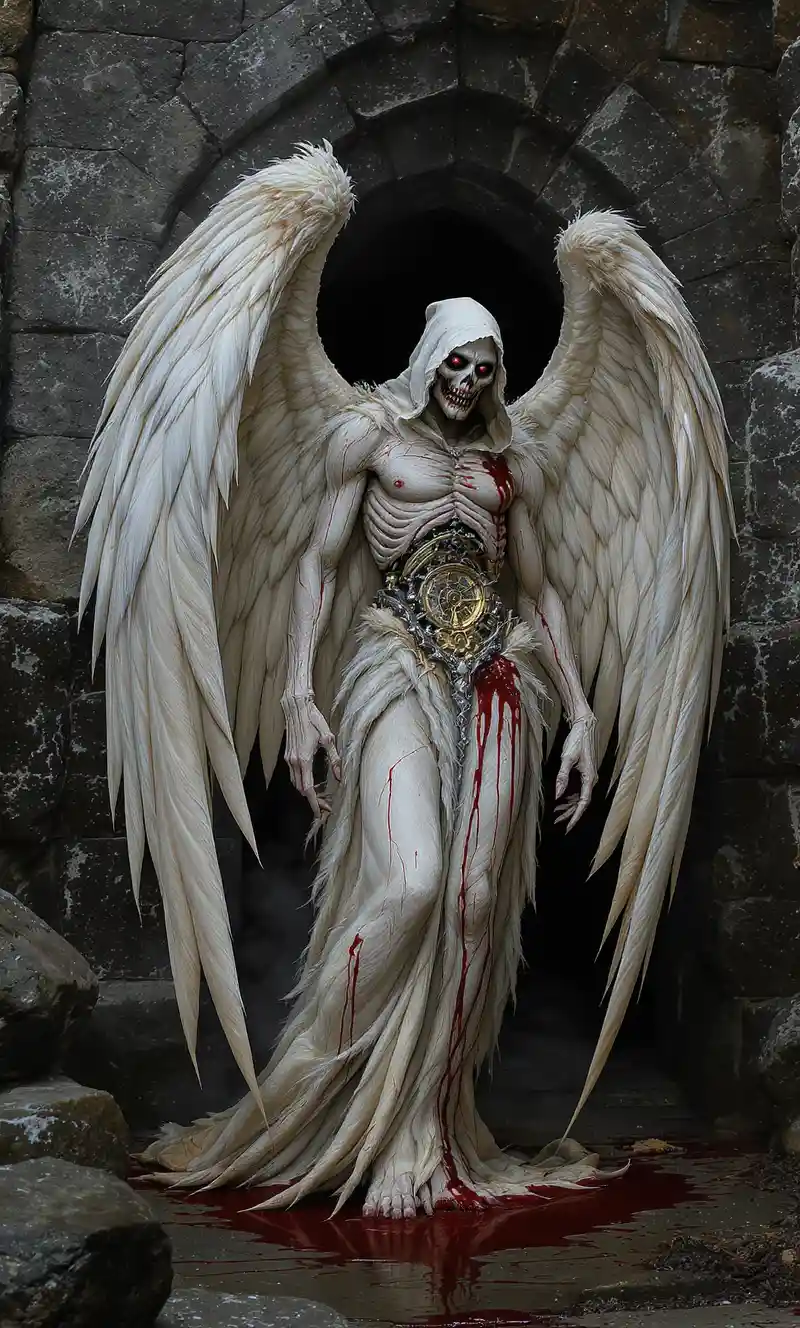 Ominous Hooded Angel Before Ancient Stone Archway