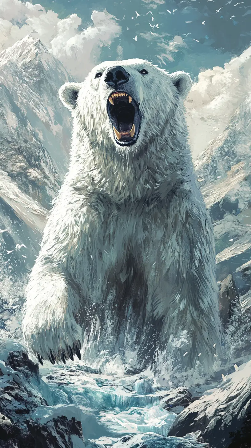 Brüllender Eisbär in eisiger Berglandschaft – Illustration