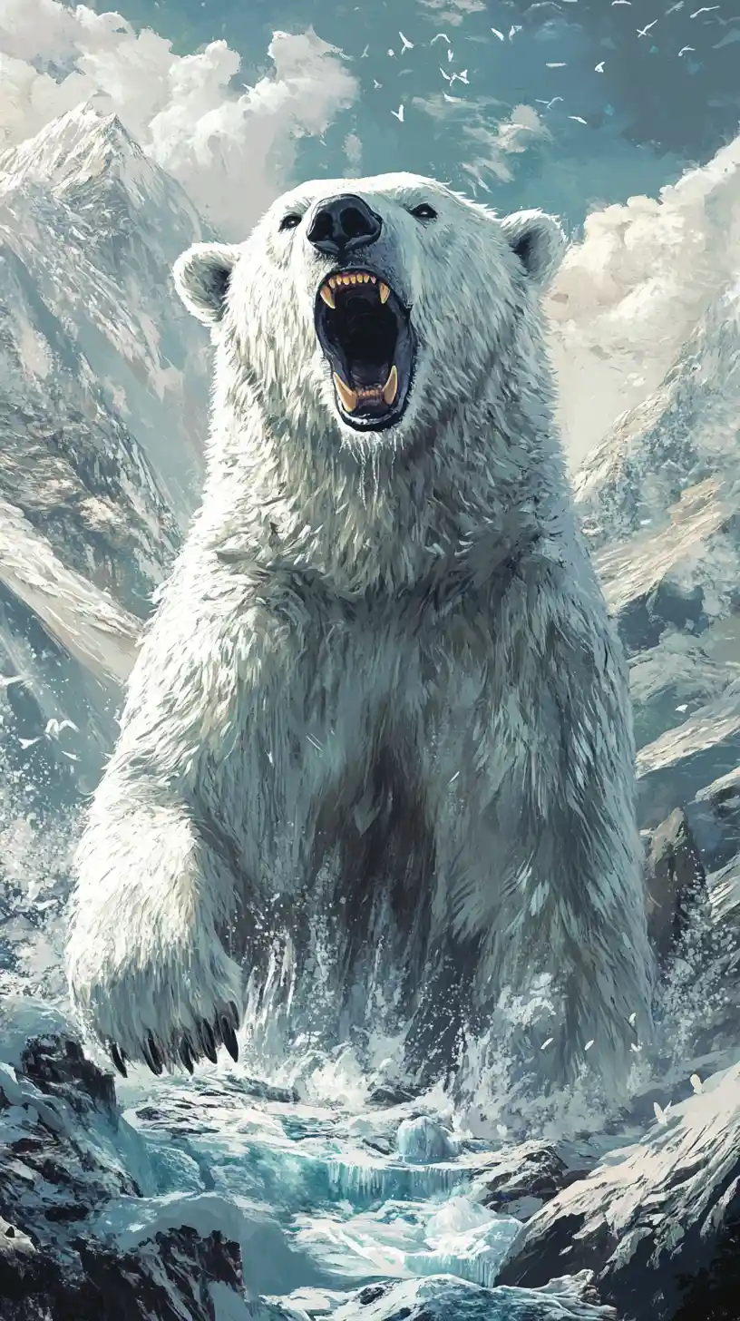 Brüllender Eisbär in eisiger Berglandschaft – Illustration