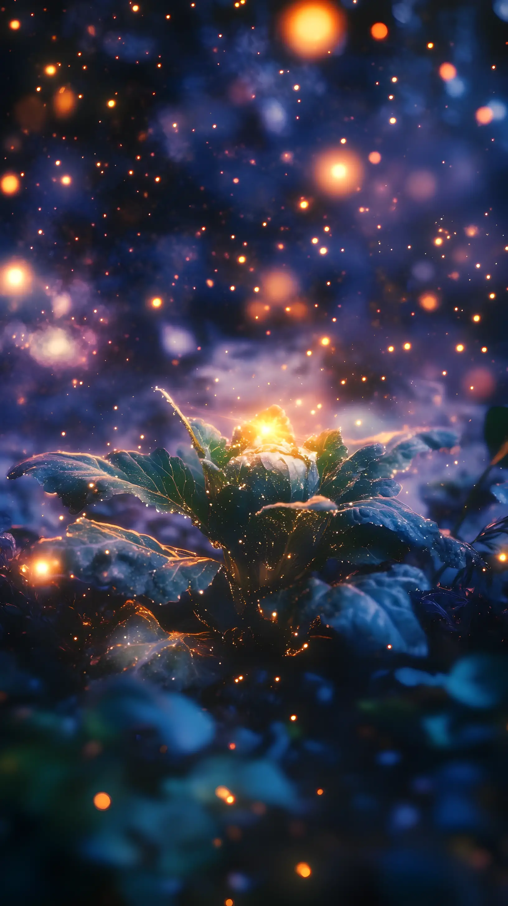 Una sola col creciendo en el campo bajo un cielo de nebulosa brillante