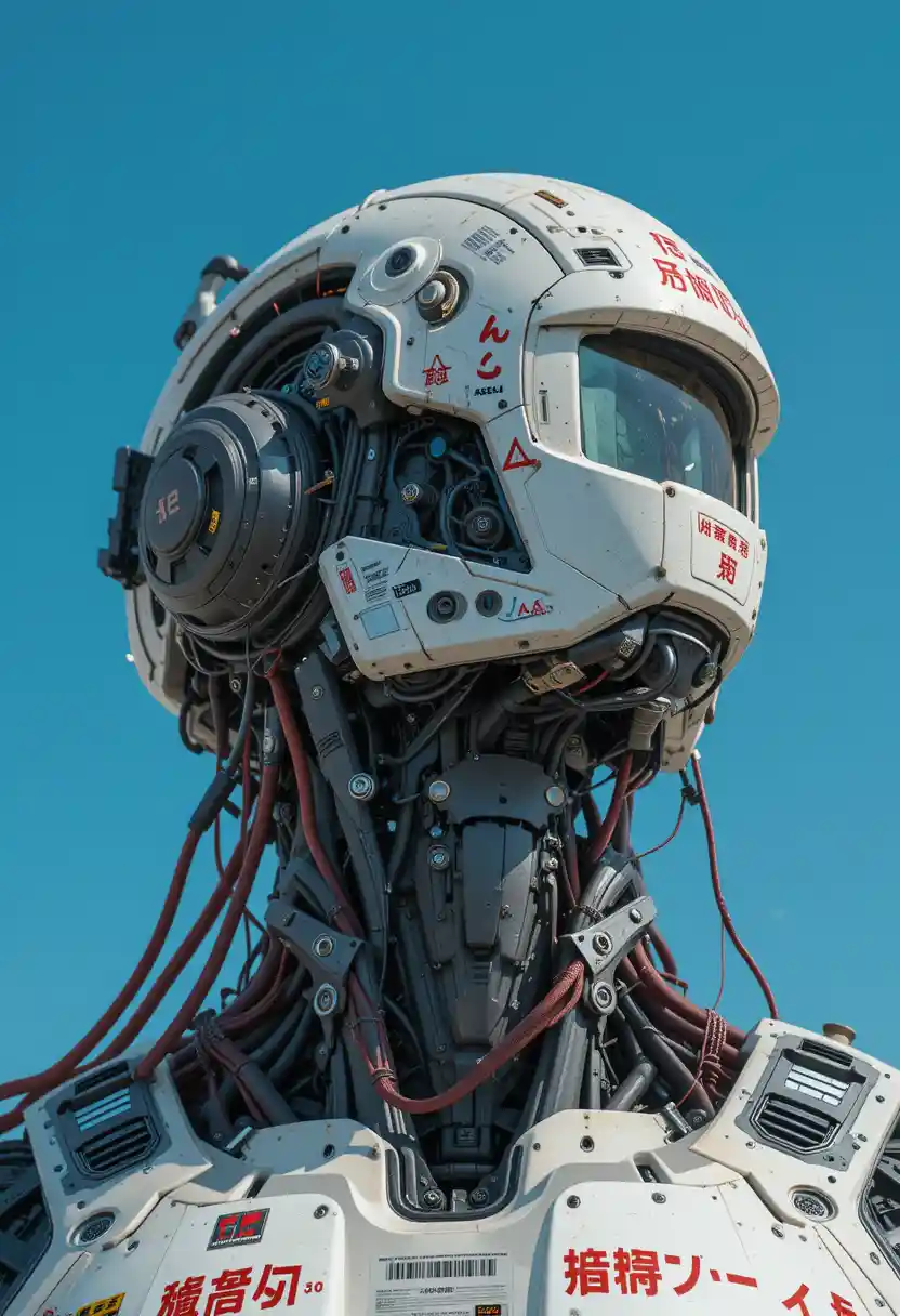 Close up portrait of a futuristic industrial android head