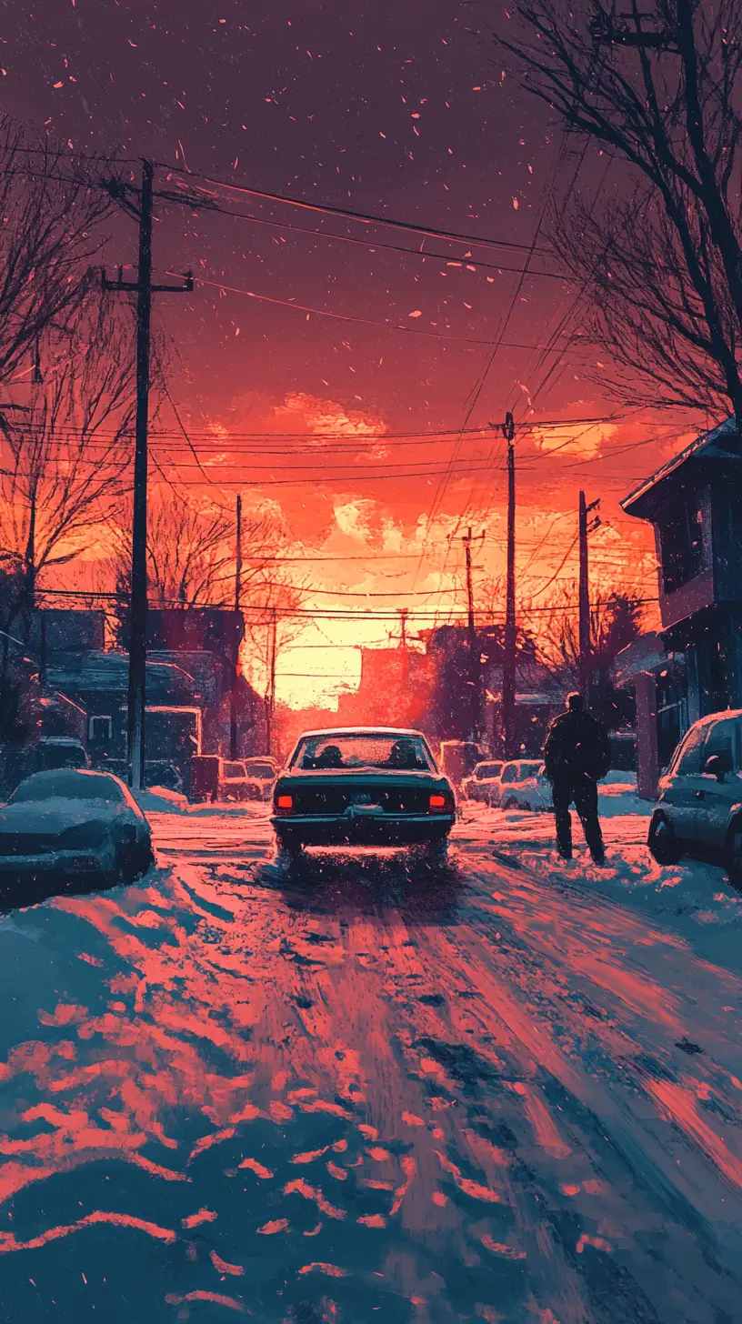Eskimo-Kind fährt bei Sonnenaufgang mit dem Schlitten zur Schule