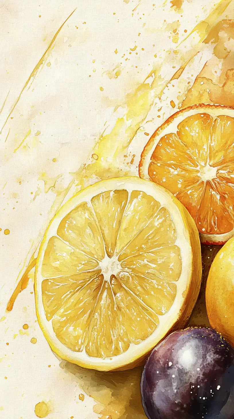 Fette di frutta ad acquerello con luce morbida e accogliente