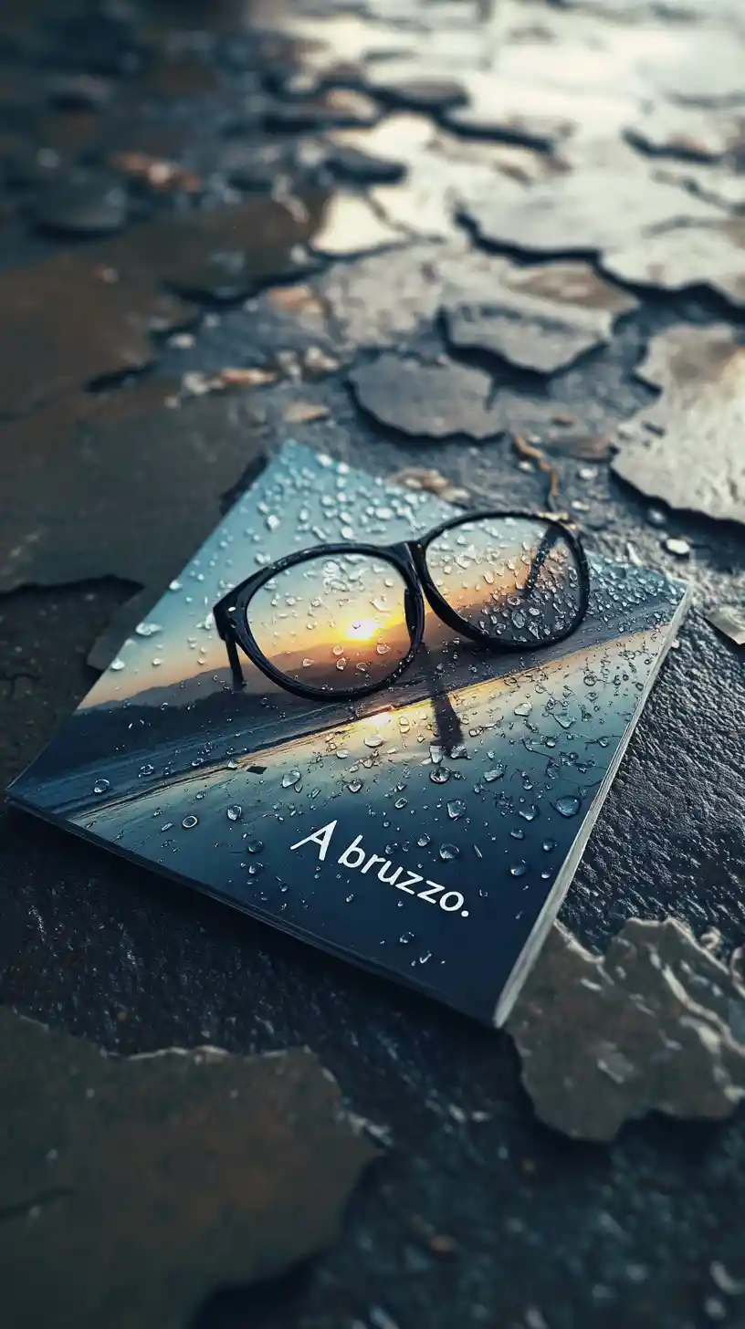 Cinematisches Foto eines regennassen Magazins auf rissigem Beton