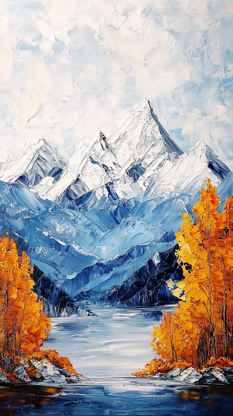 浮雕質感的雄偉山景厚塗油畫