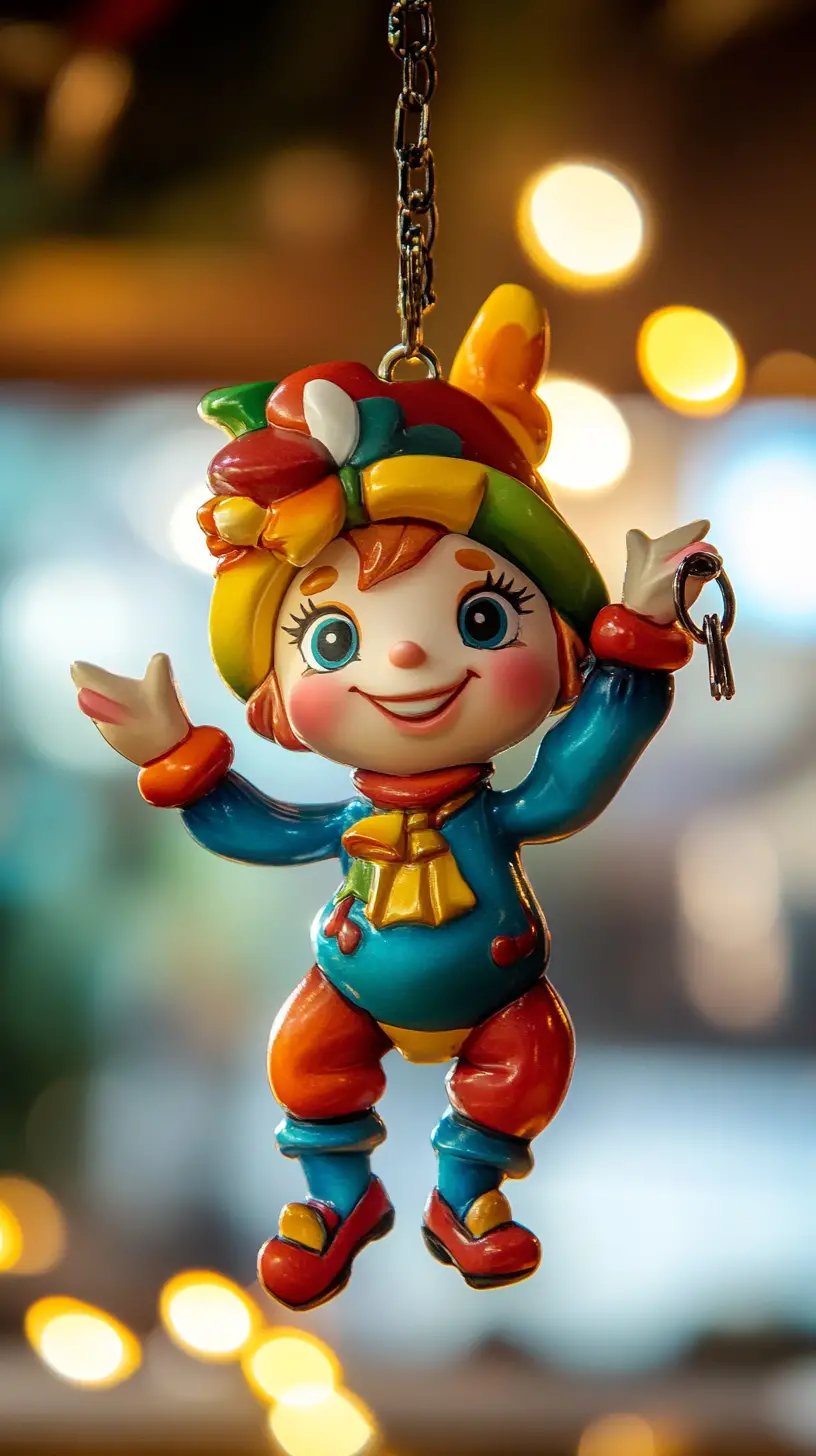 Portachiavi con allegra miniatura 3D in stile fumetto