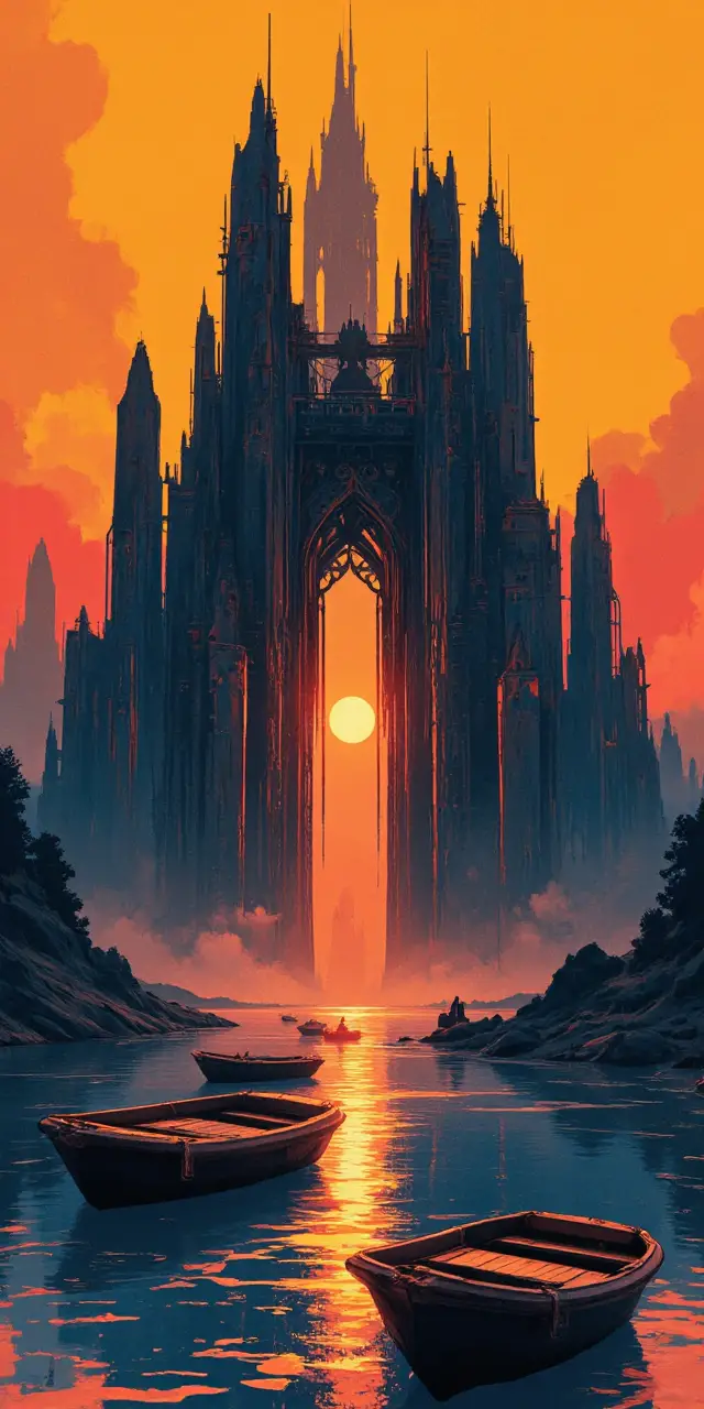 Architecture sci‑fi futuriste au‑dessus d’un lac miroir