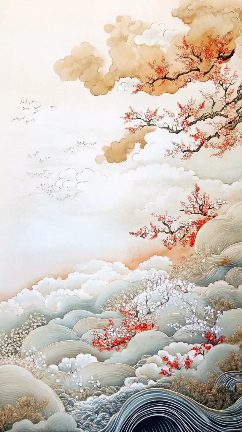 Pintura a tinta china de un juego de té japonés de cerámica