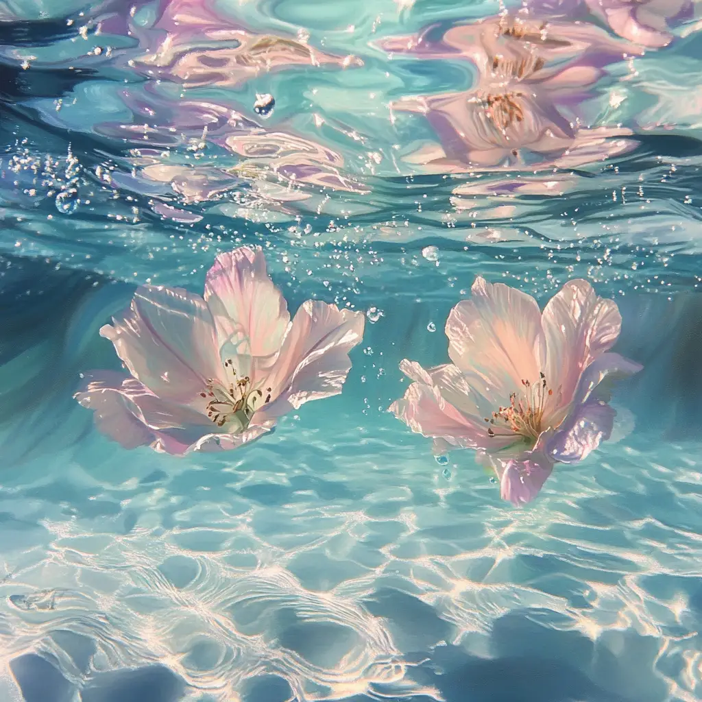 Sanfte Blumen treiben im klaren, sonnenbeschienenen Meerwasser