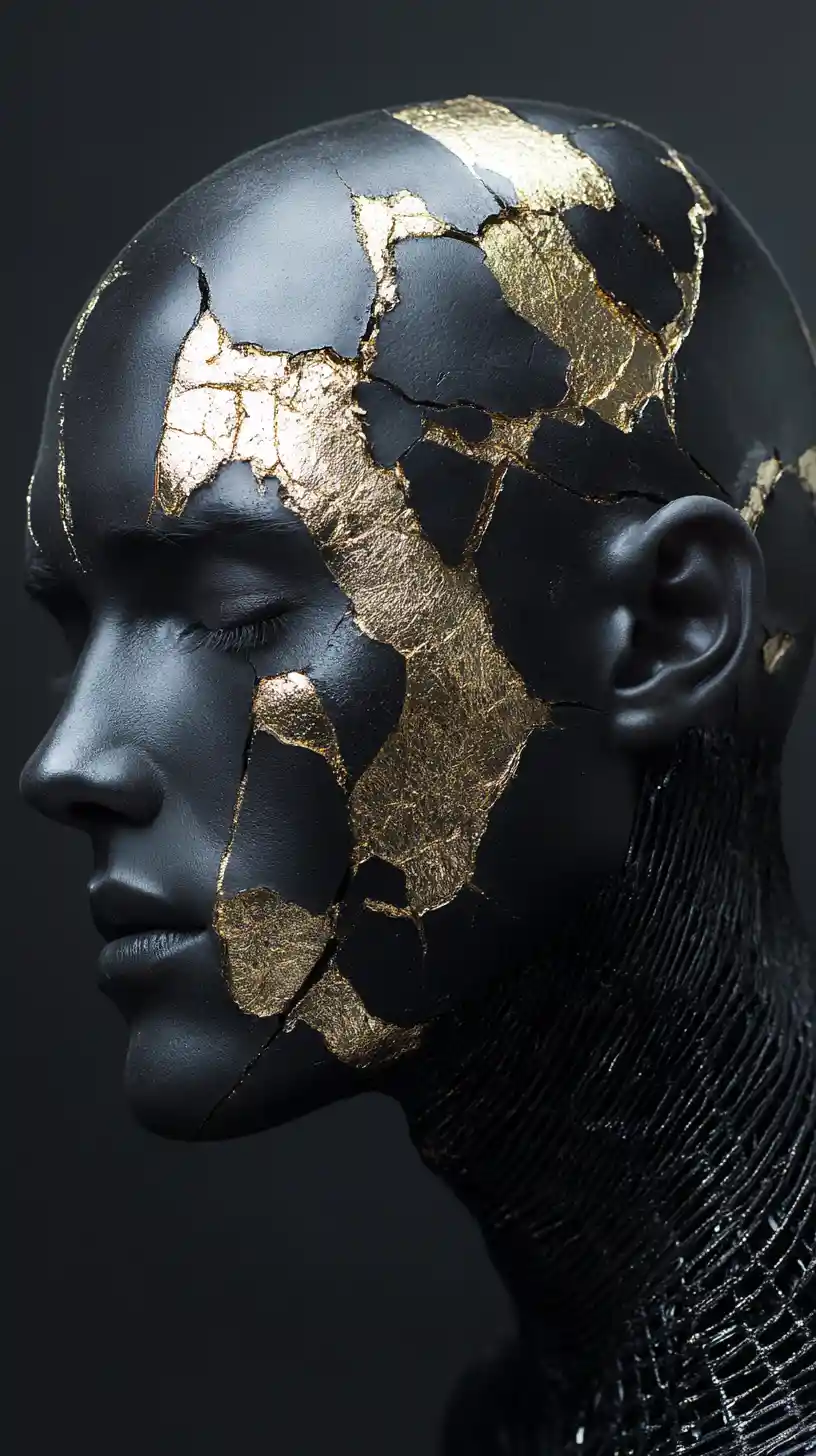 Elegant bald man portrait with abstract painted face