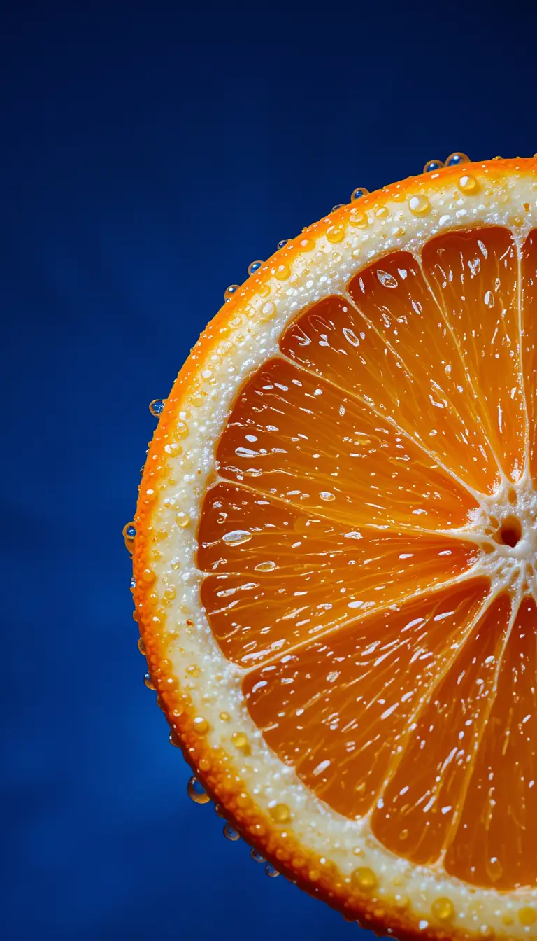 Gros plan d’une tranche d’orange fraîche avec des gouttes d’eau