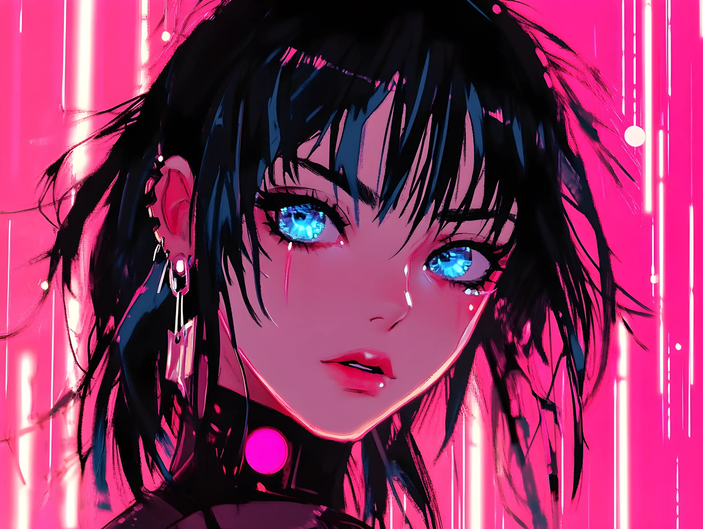 Fille d’anime gothique mignonne avec fond cyberpunk néon
