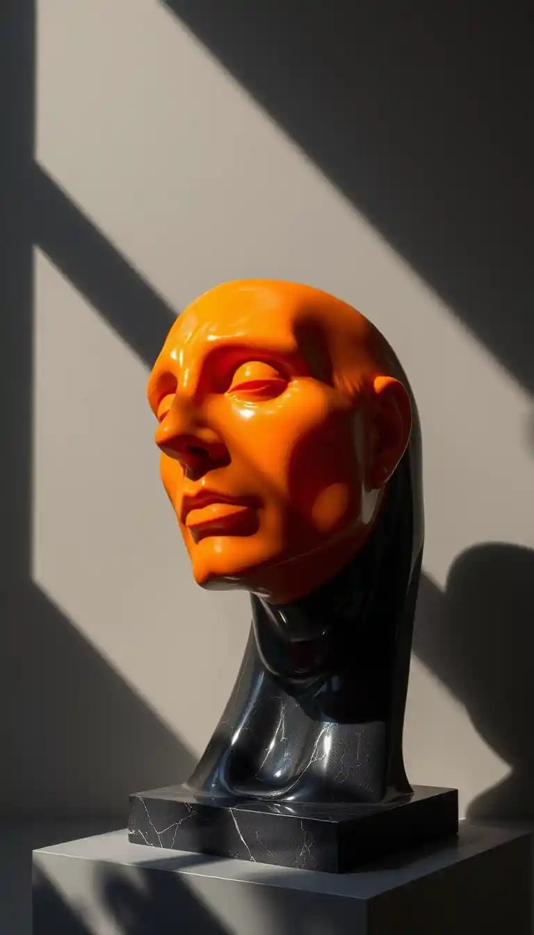 Hyperrealistic sculpture with dramatic reflected light and shadow