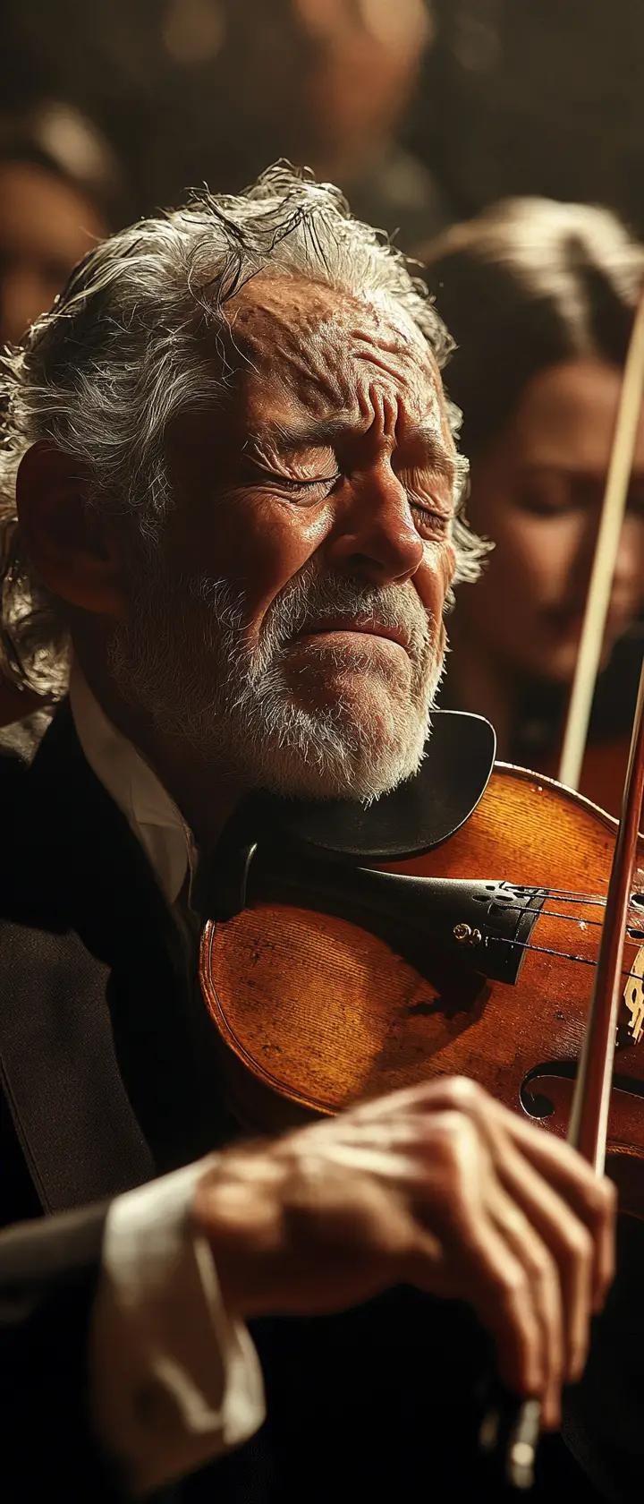 Alternder Geiger spielt ein emotionales letztes Konzert auf der Bühne