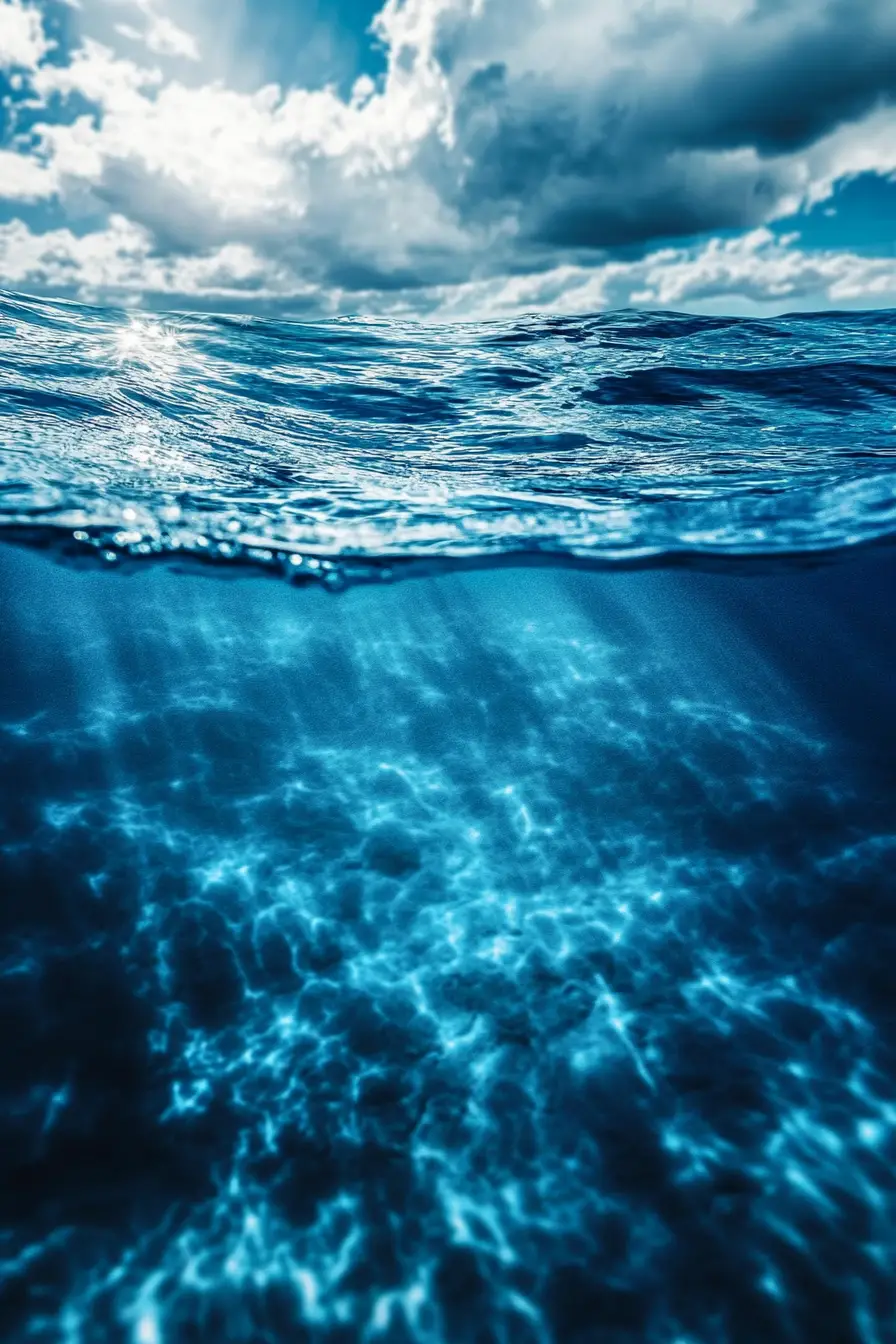 Deep blue ocean with calm flowing water forms