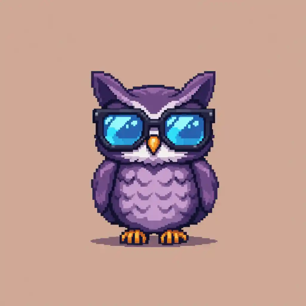 Pixel-Art-Eule mit übergroßer blauer Brille