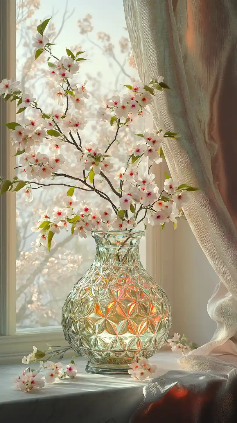 Glowing Cherry Blossom Arrangement On Chateau Windowsill