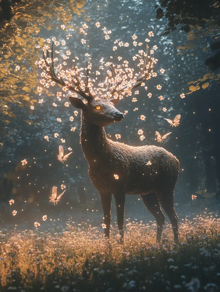 迷霧魔幻森林中的花鹿角