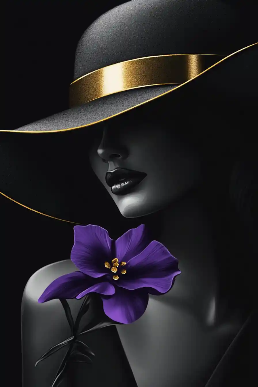 Elegant film noir fashion woman with violet flower