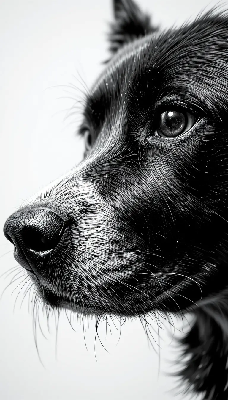 Glitch-Art-Nahaufnahme eines detaillierten Hundegesichts