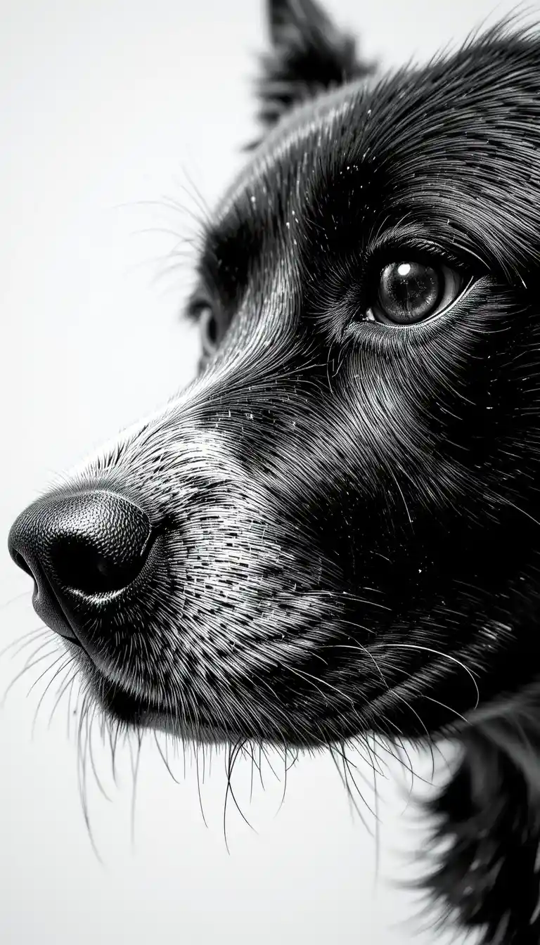 Glitch art close up of a detailed dog face