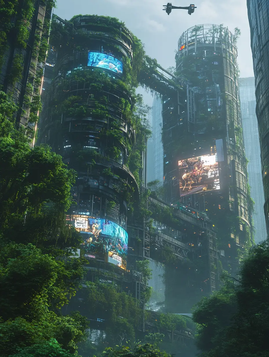 自然超越科技的未來叢林巨型都市