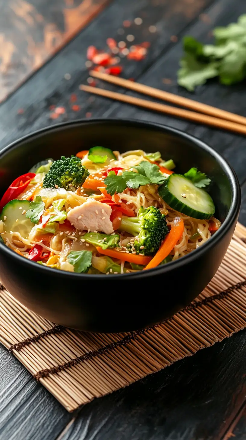 黑色碗中繽紛炒麵的油畫作品