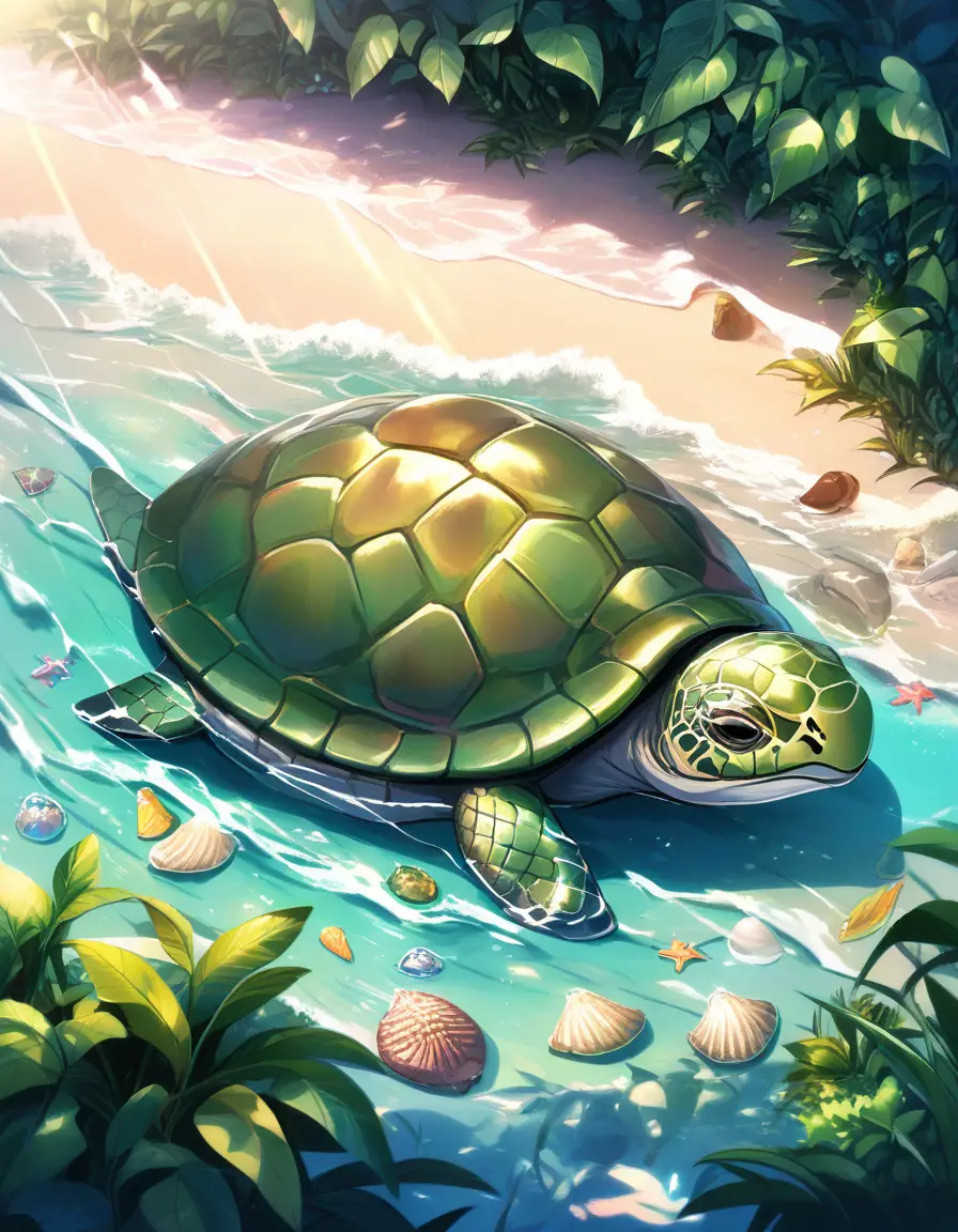 Schildkröte sonnt sich an einem felsigen Strand