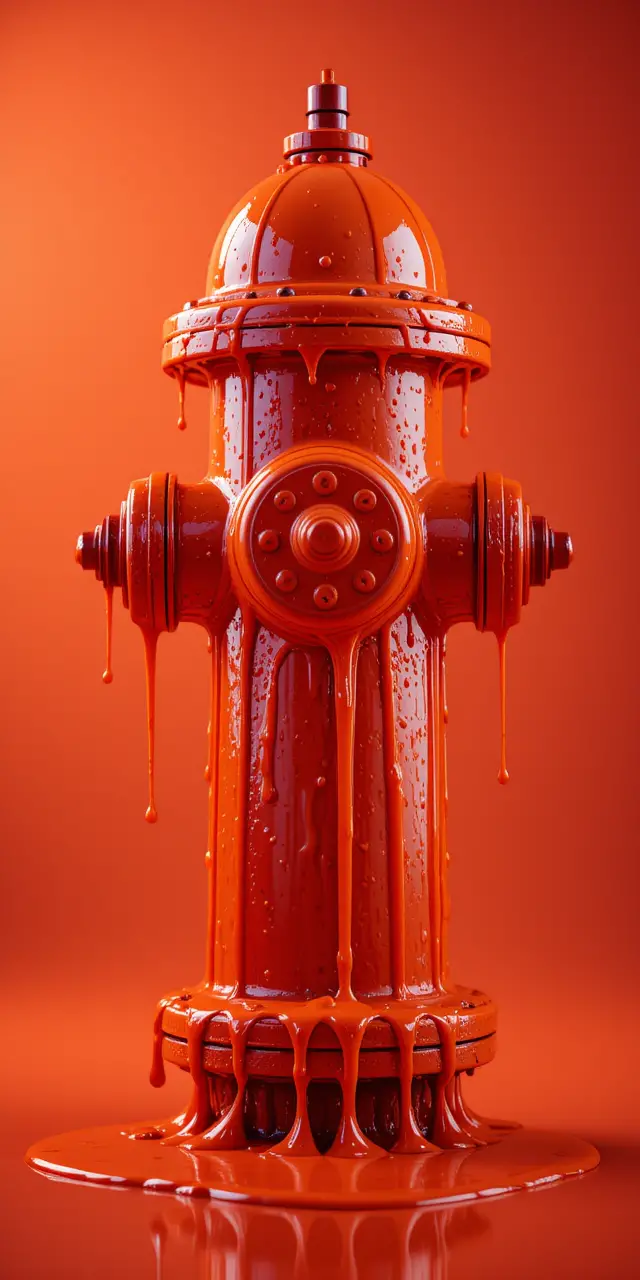 Roter Hydrant, überzogen mit glänzender, tropfender Orangensoße