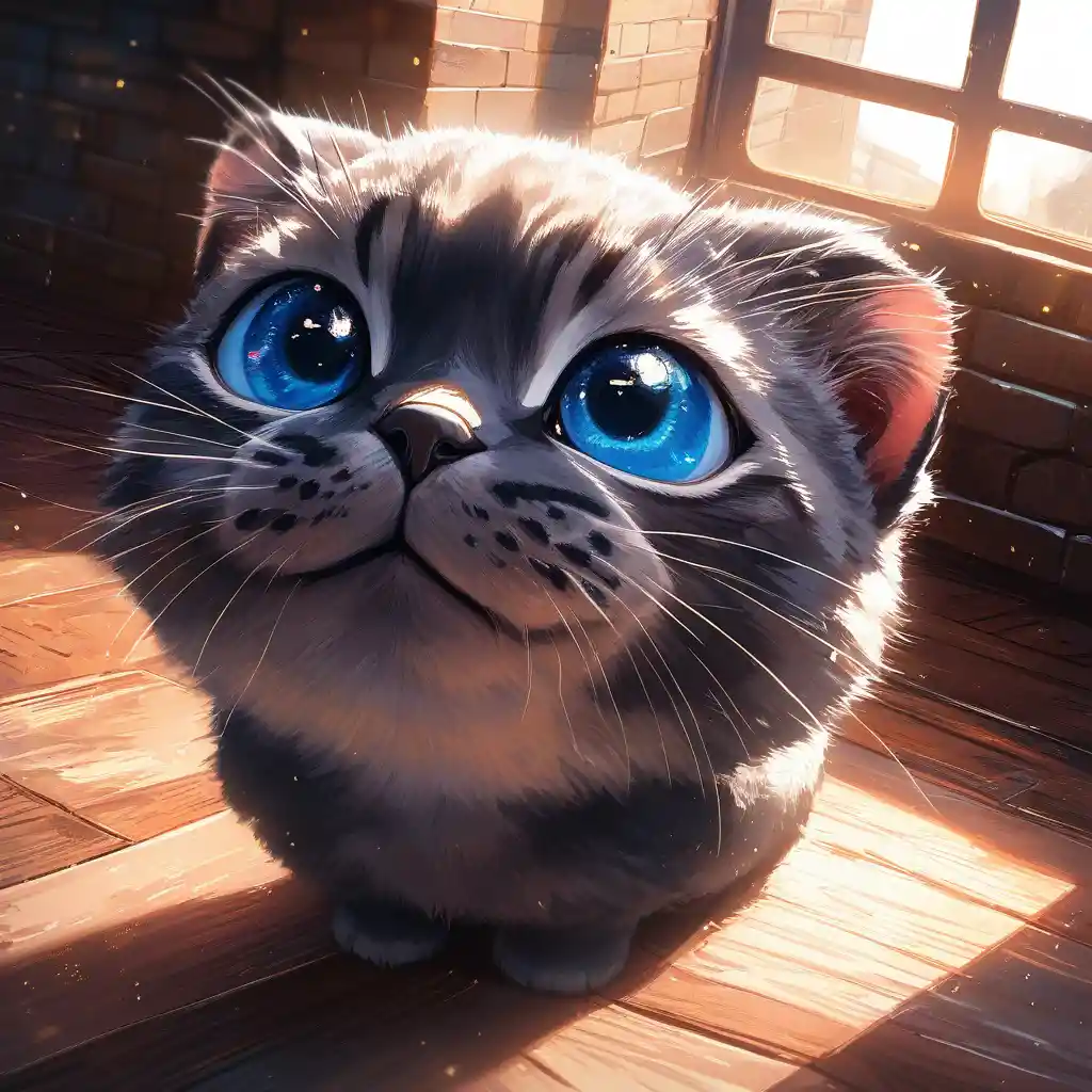 Curious blue eyed kitten in sunny apartment interior