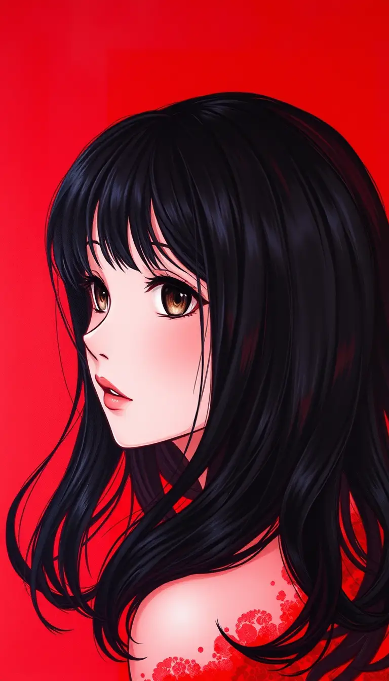黑髮動漫女子紅色壓克力肖像