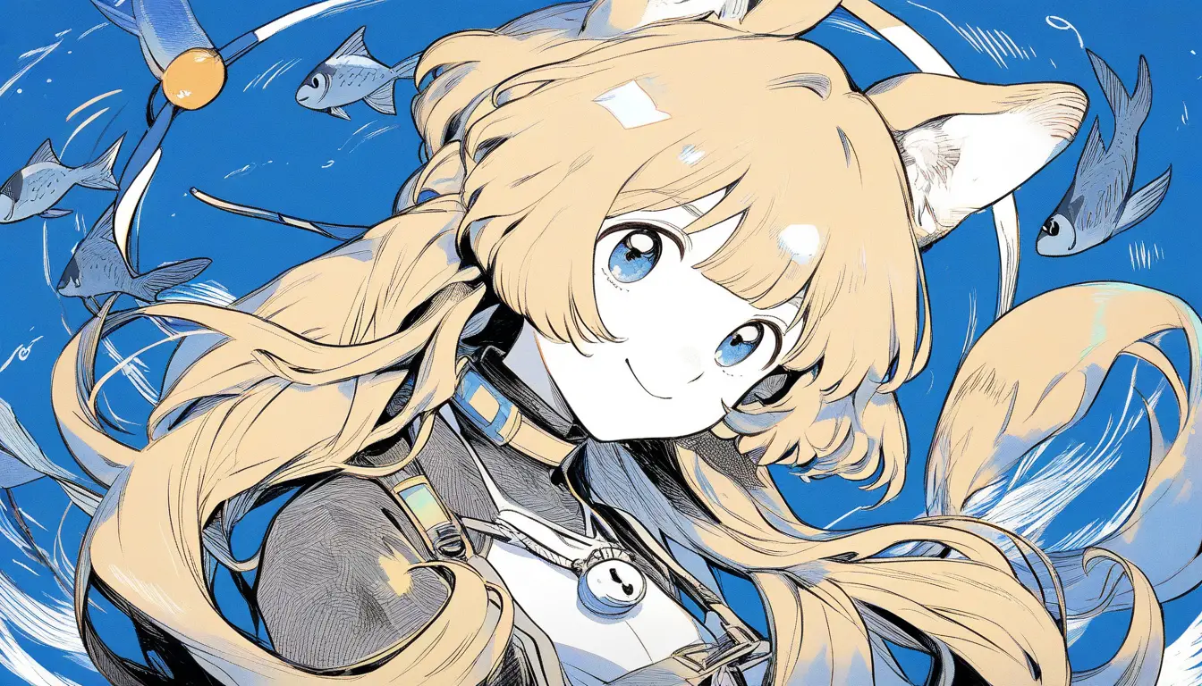 Ragazza anime sorridente con soffici orecchie da animale