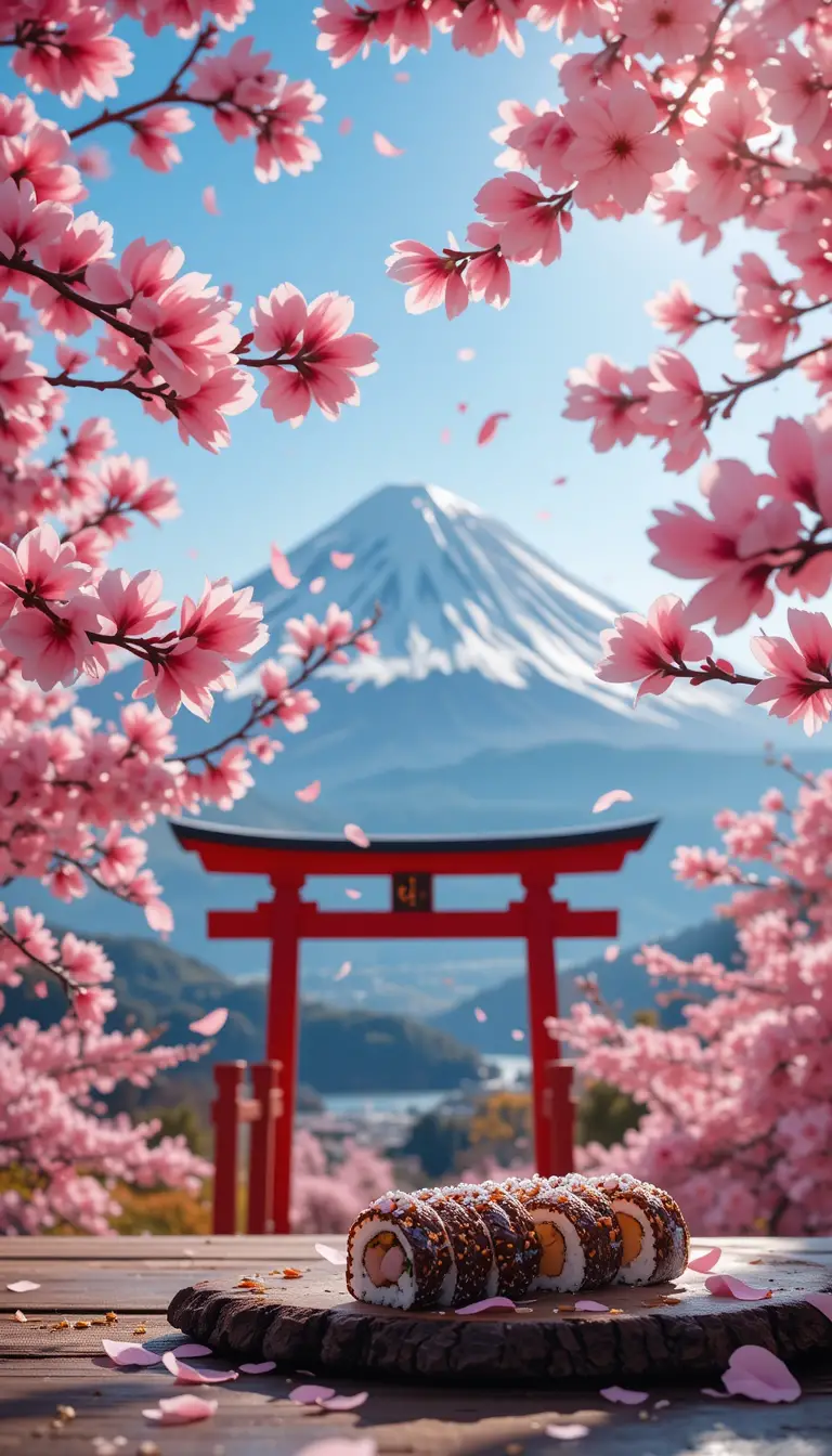 富士山・櫻花與鳥居美景視角