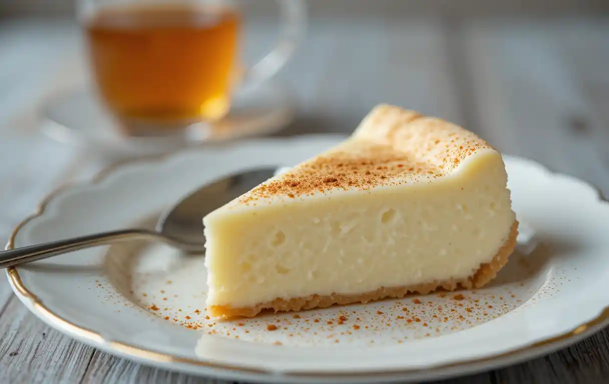 Fetta di cremoso budino turco al latte con cannella nel piatto